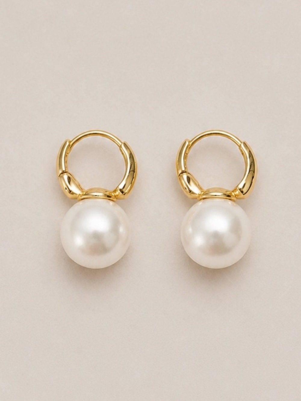 Gold Vegan Pearl Huggie Hoop Earrings